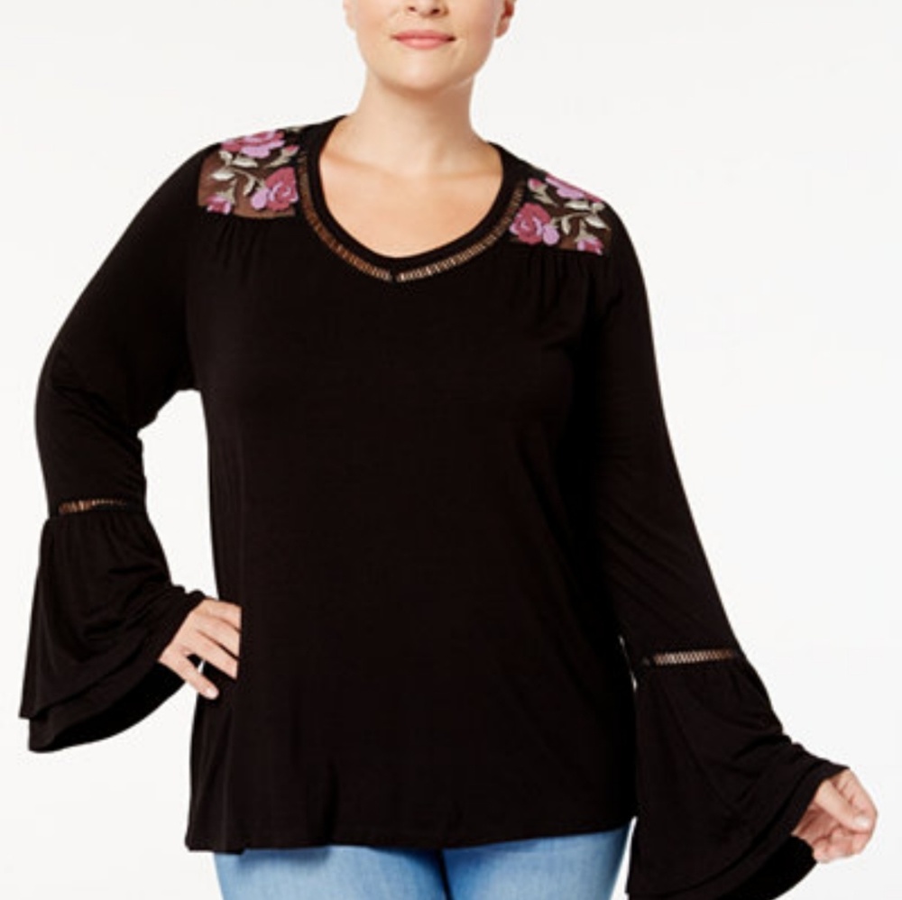 NWOT! STYLE & CO embroidered mesh illusion top